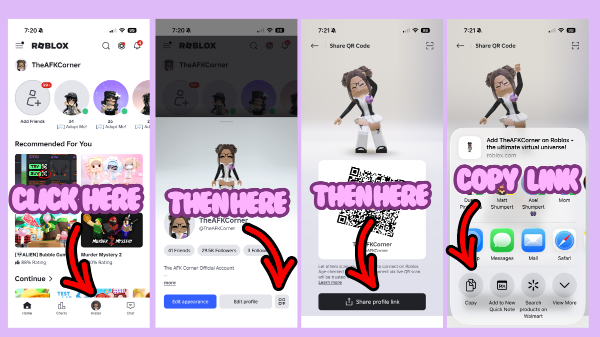 Mobile Roblox profile link instructions